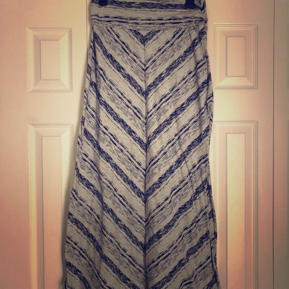 Light Grey, Blue Striped Maxi Skirt